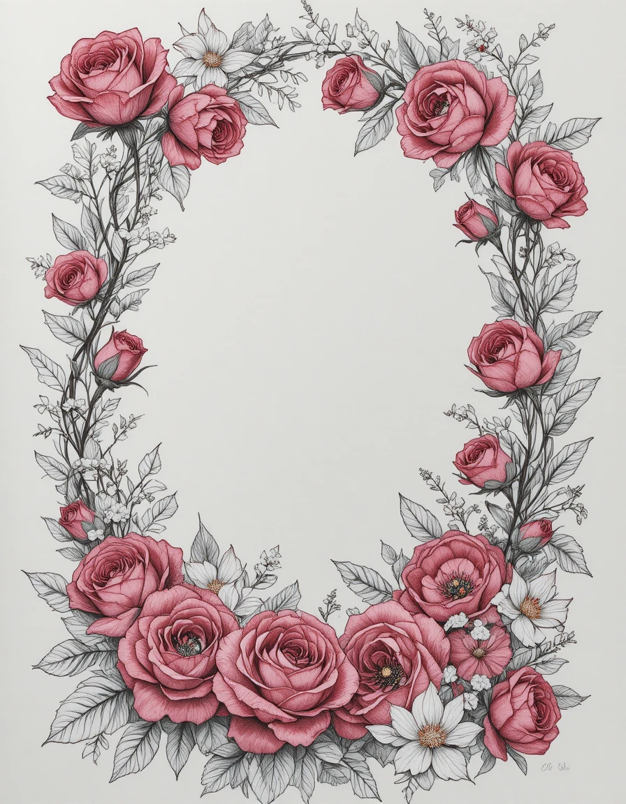 Eleganti rose vettoriali disposte in una cornice floreale romantica