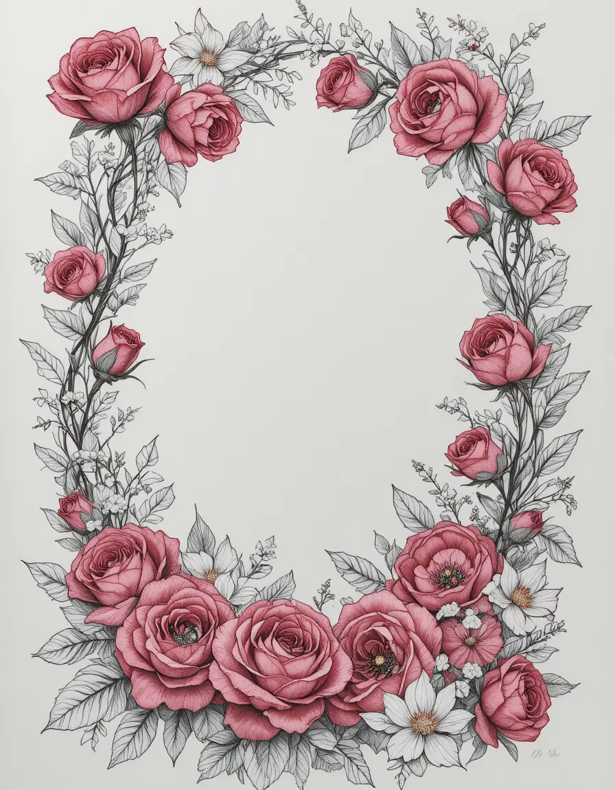 Rosas vectoriales elegantes dispuestas en un marco floral romántico
