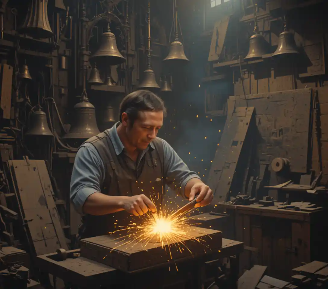 Coppersmith Shaping Carillon Support In Warm Workshop Light
