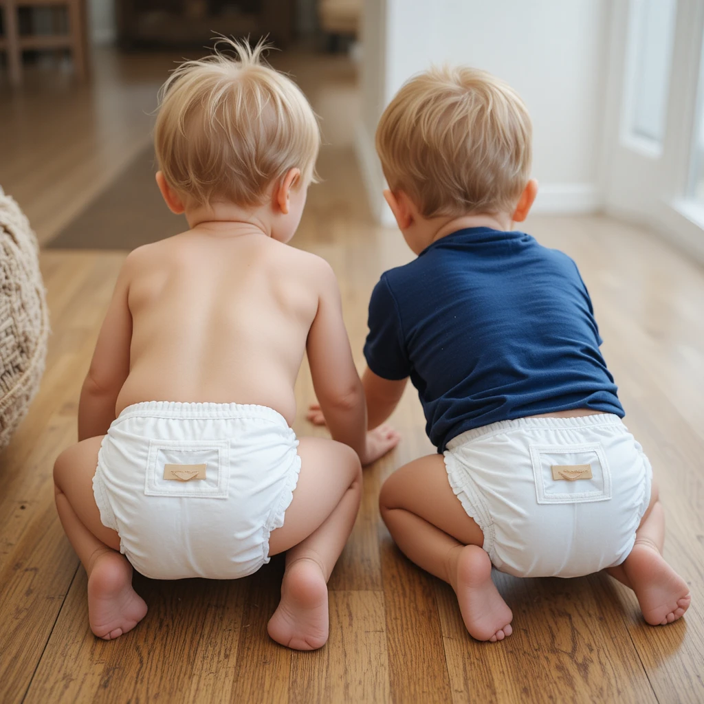 Bébé garçon et bébé fille qui rampent ensemble sur le sol