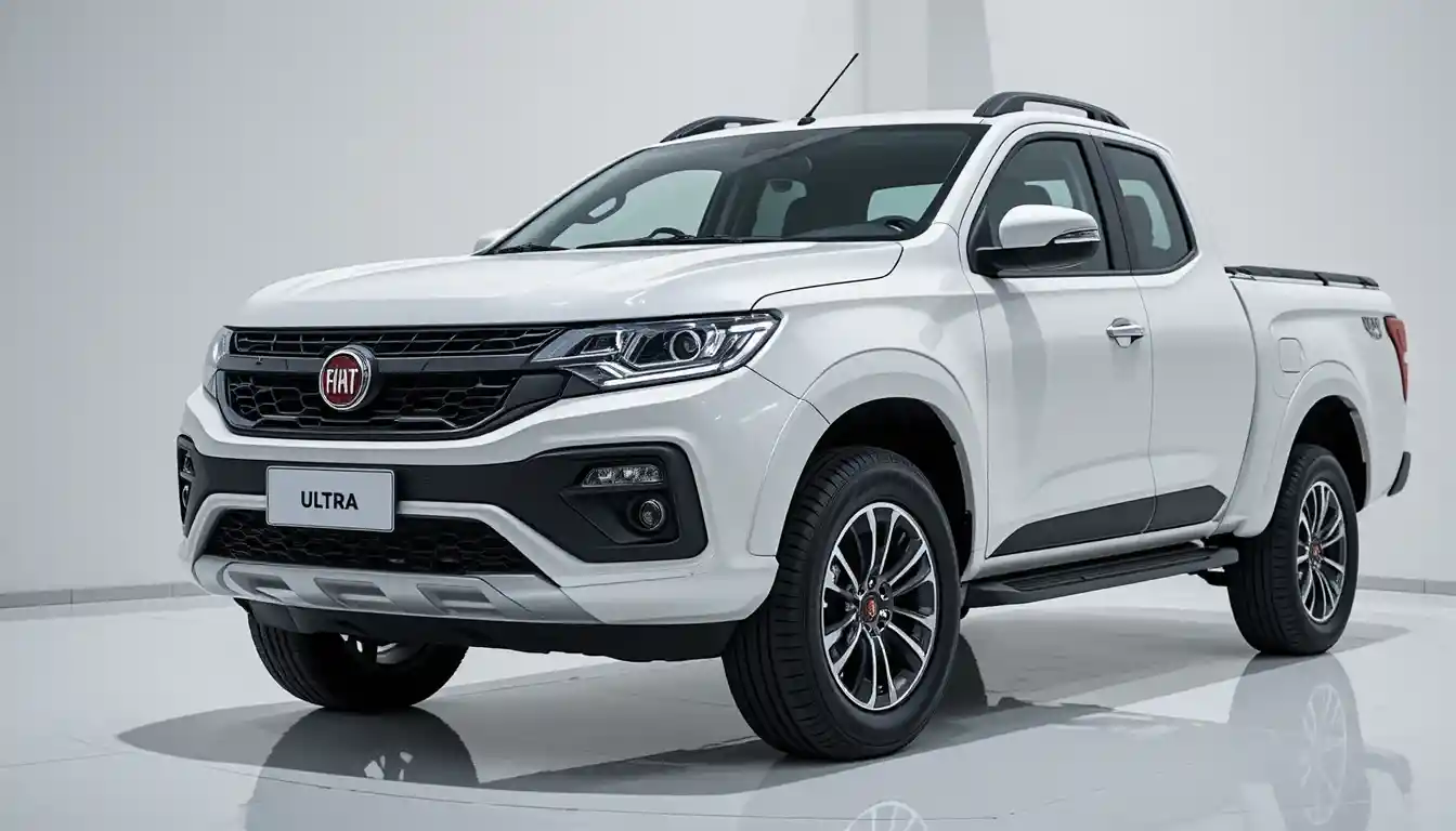 Camioneta futurista Fiat Strada ultra en un luminoso salón de exposición