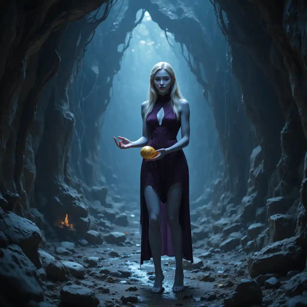 Night elf woman holding giant golden spider egg