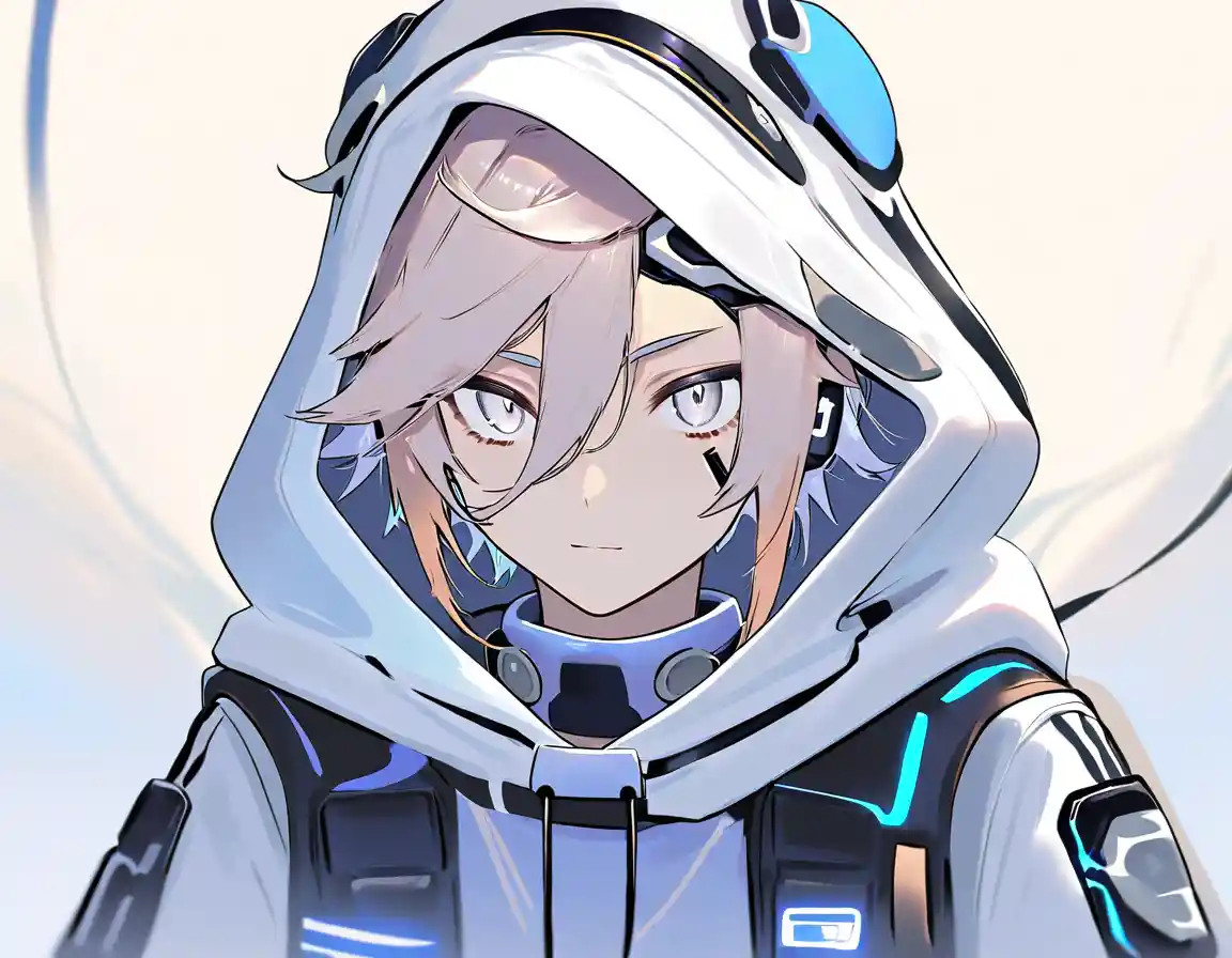 Ritratto di ragazzo anime futuristico con giacca techwear bianca