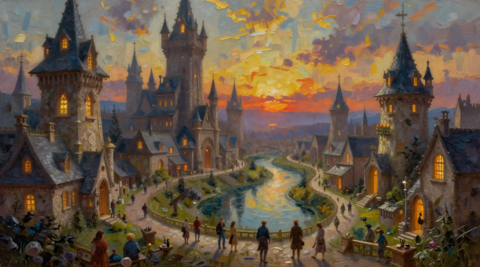 奇幻尖塔小鎮與絢爛夕陽