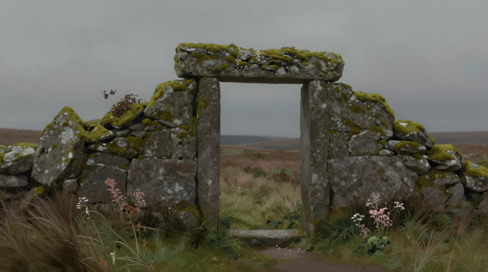 Ancient Stone Archway On A Desolate Windswept Moor