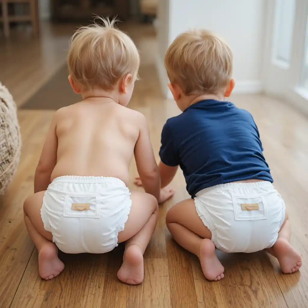Bébé garçon et bébé fille qui rampent ensemble sur le sol