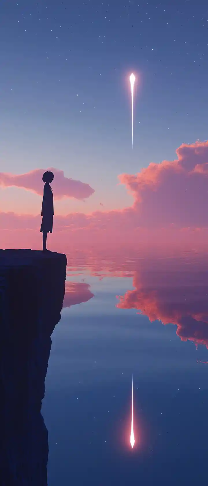 Solitary figure at a dawn cliff edge facing the sea