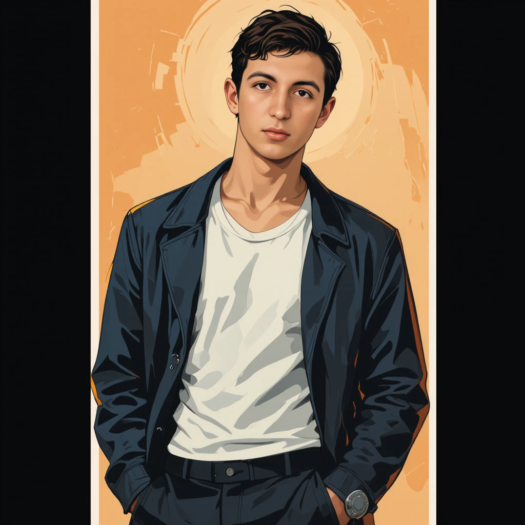 Confident half body digital portrait with warm background