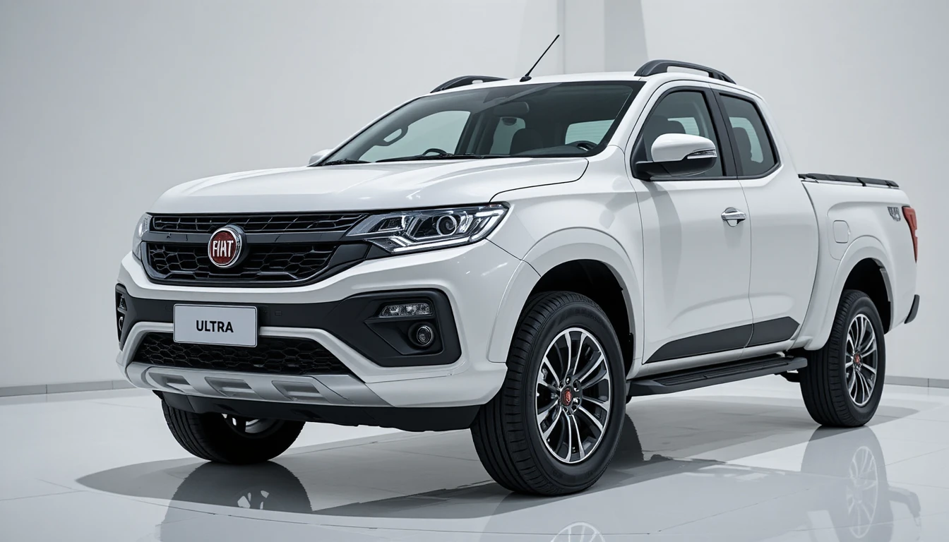 Camioneta futurista Fiat Strada ultra en un luminoso salón de exposición