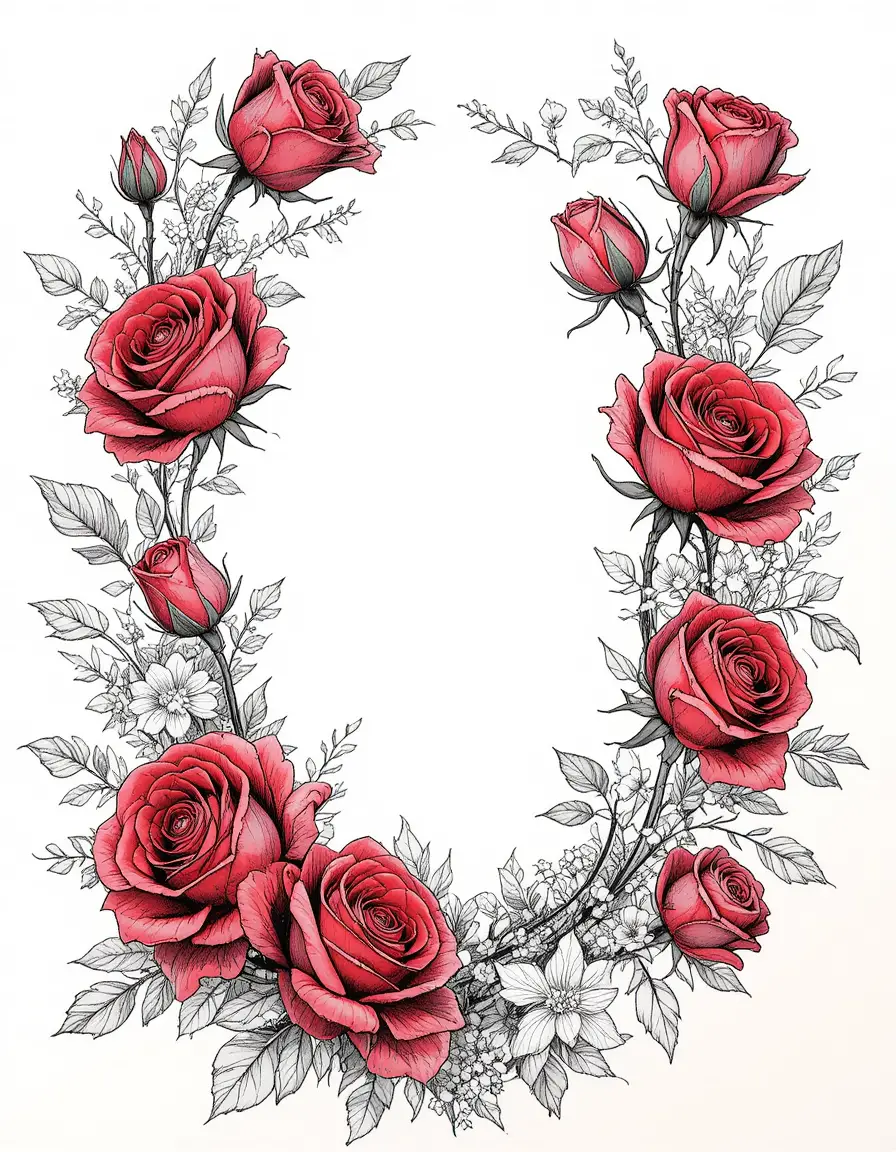 Elegante marco vectorial de rosas rojas floreciendo y capullos