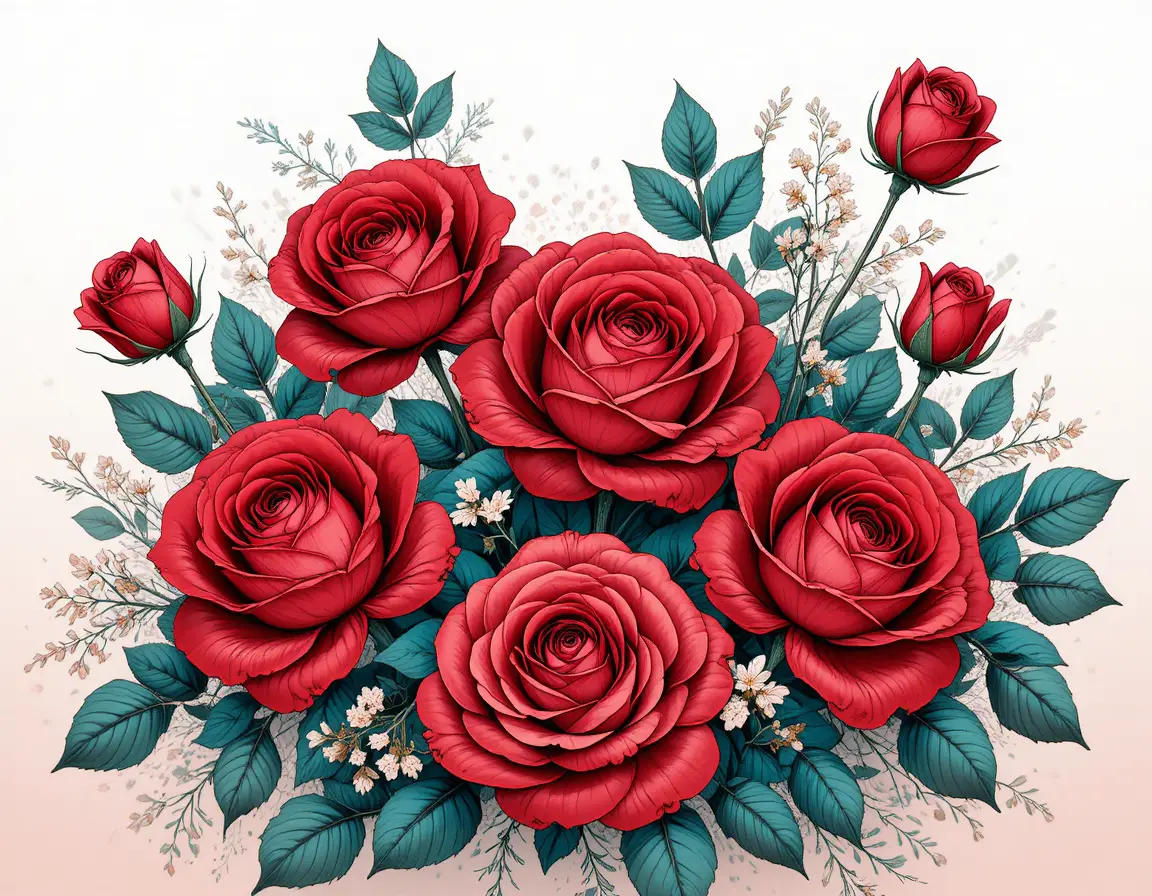 Elegante marco de rosas rojas en suave degradado pastel