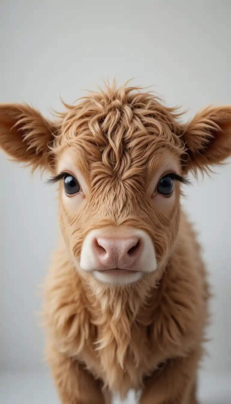Cute highland calf close up on clean white background