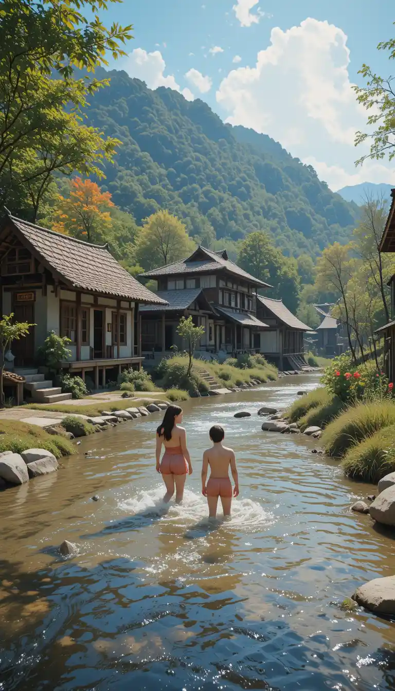Due persone in piedi in un fiume limpido in una giornata di sole