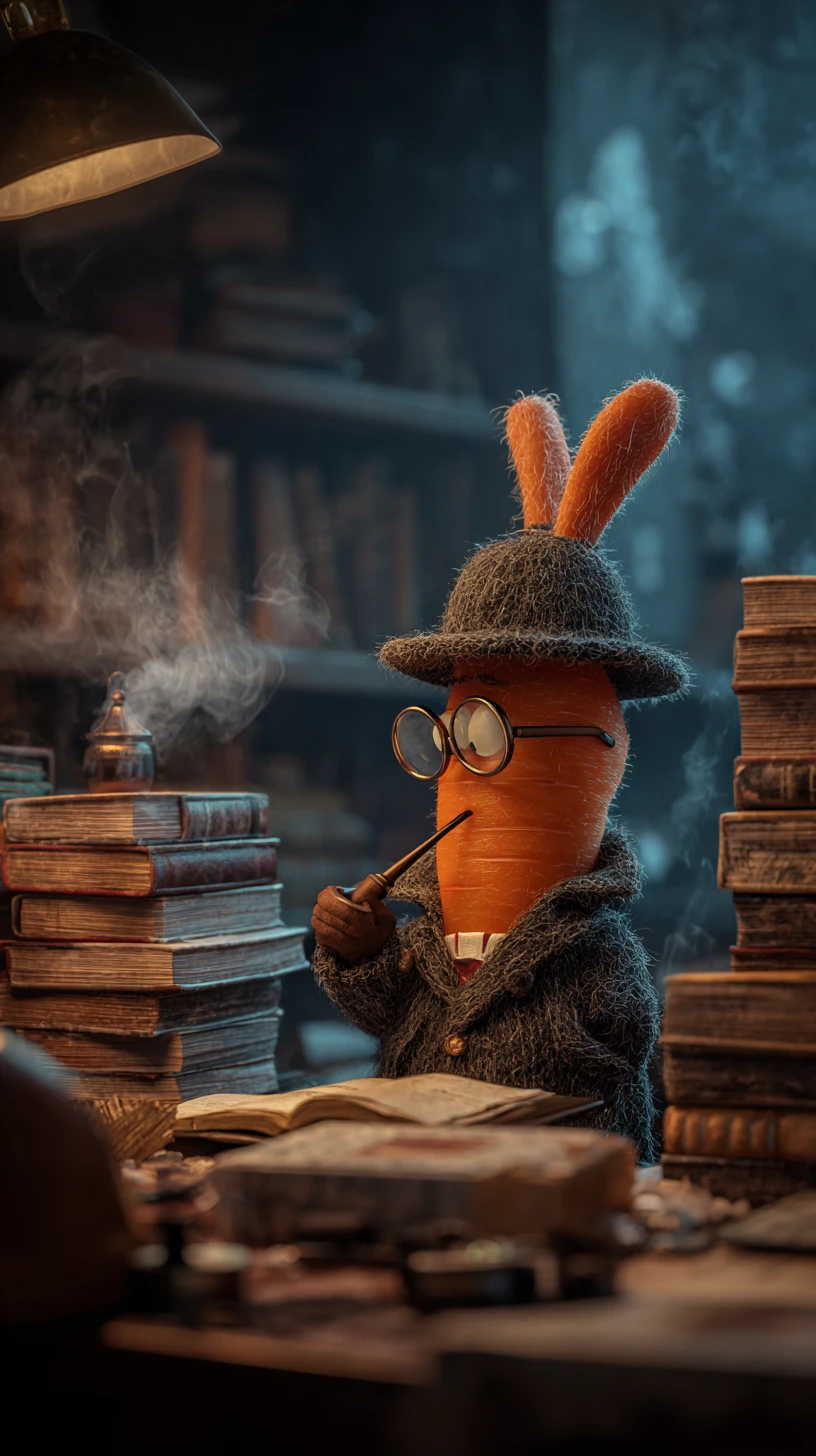 Carrot Detective In A Dim Old Fashioned Study Room