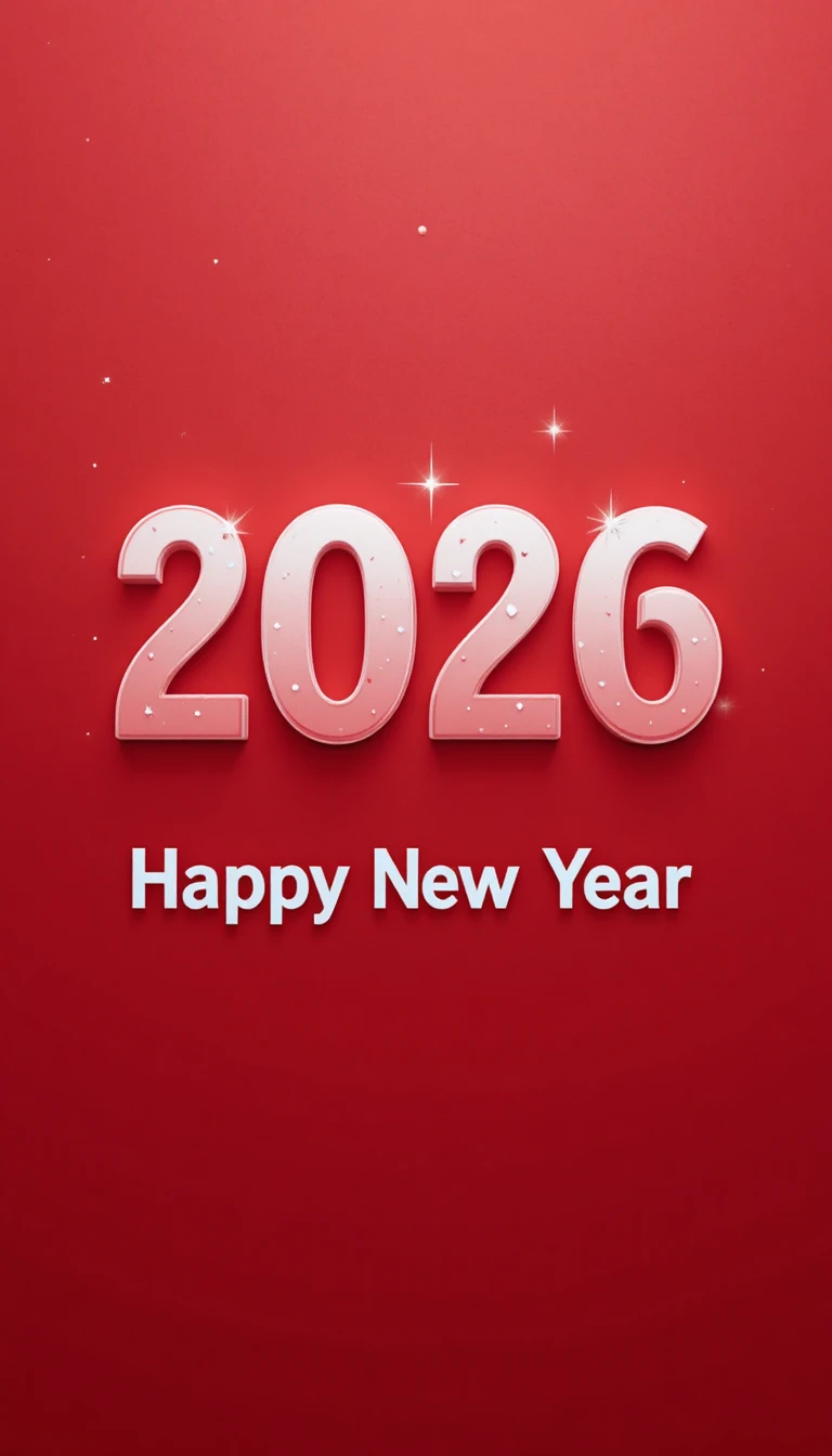 Testo in grassetto felice anno nuovo 2026 su sfondo rosso