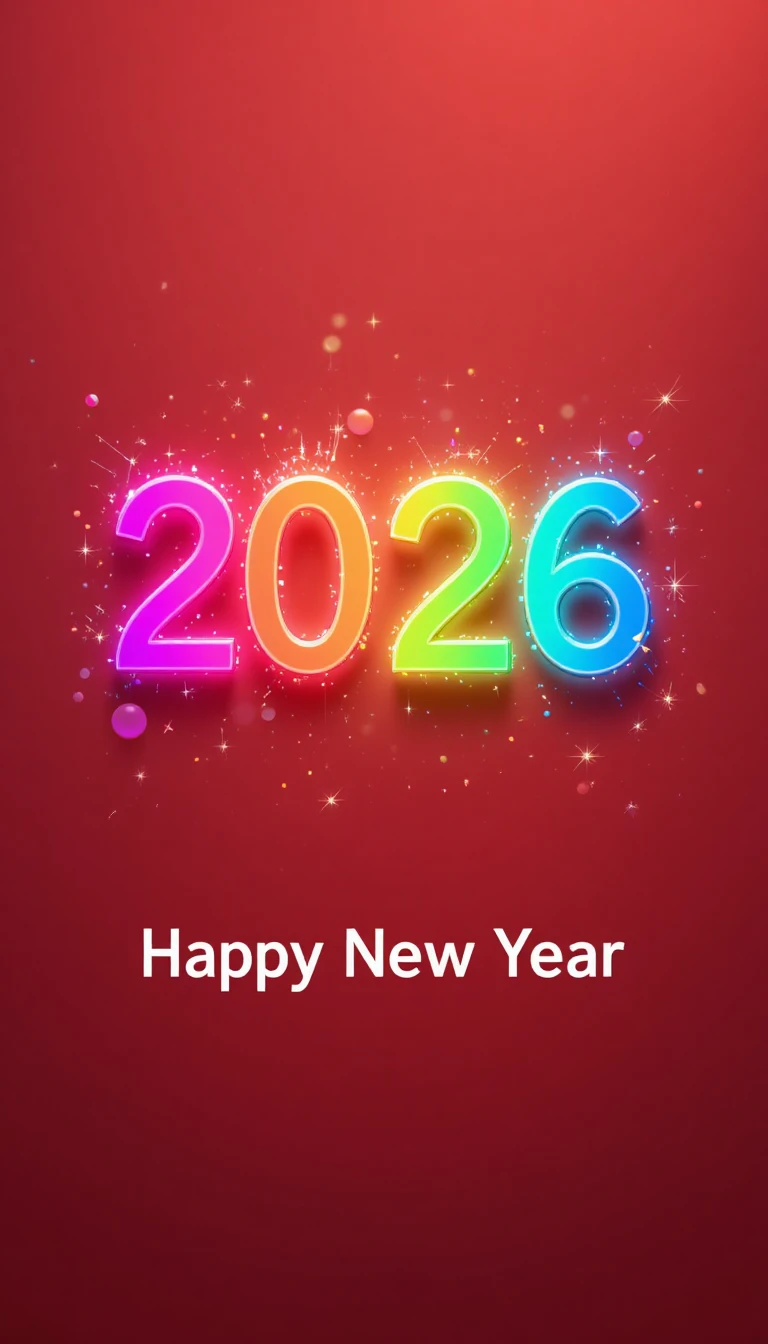 Tipografia audace 2026 su moderno sfondo rosso di Capodanno