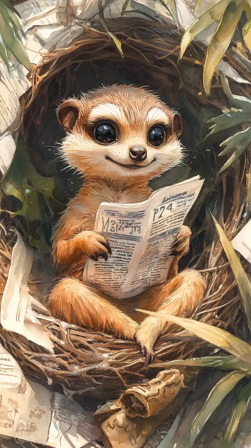 Cheerful Meerkat Reading In A Cozy Garden Nest