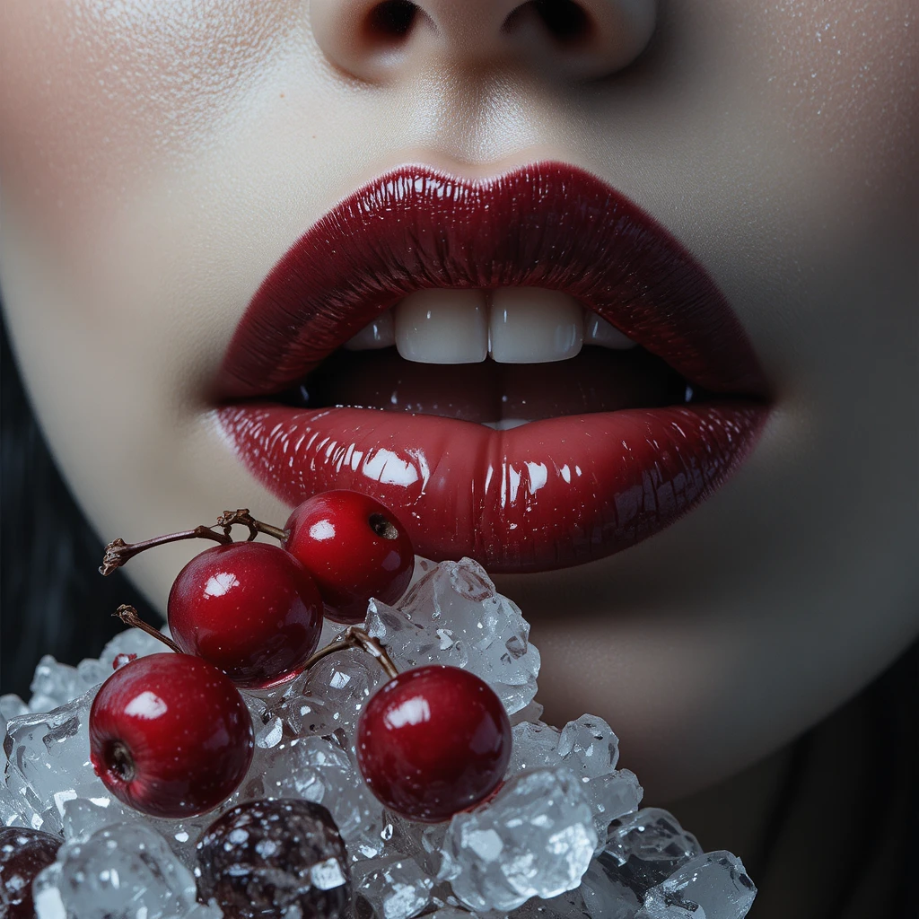 Cóctel de fantasía oscura con arándanos rojos y hielo brillante