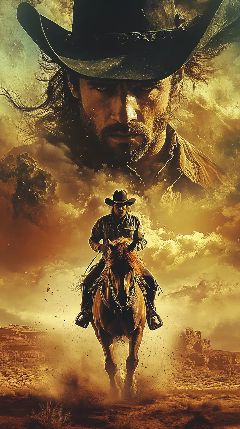 Cowboy Riding A Horse In A Dramatic Desert Scene