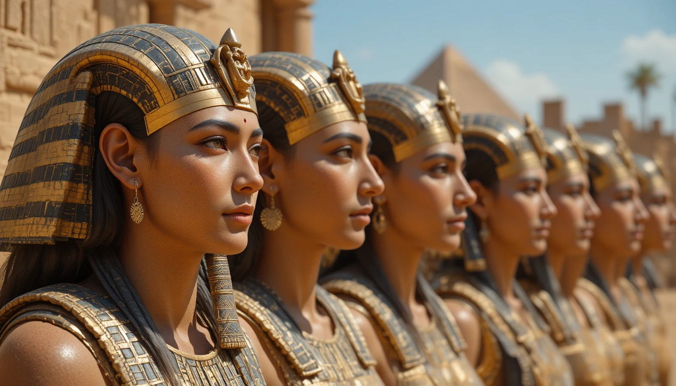 古代エジプトのファラオの頭部を描いたリアルなクローズアップ肖像
