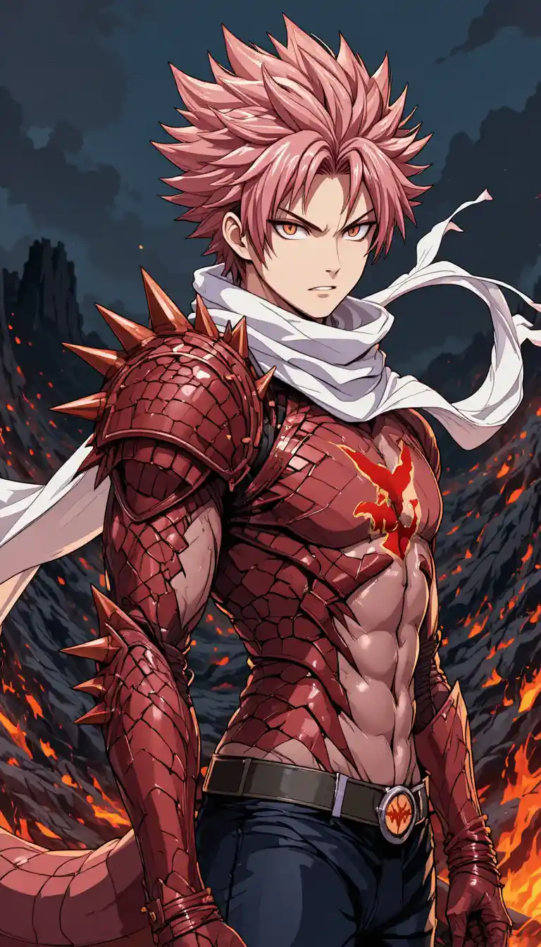 Héros d’anime au bras de dragon dans un désert volcanique