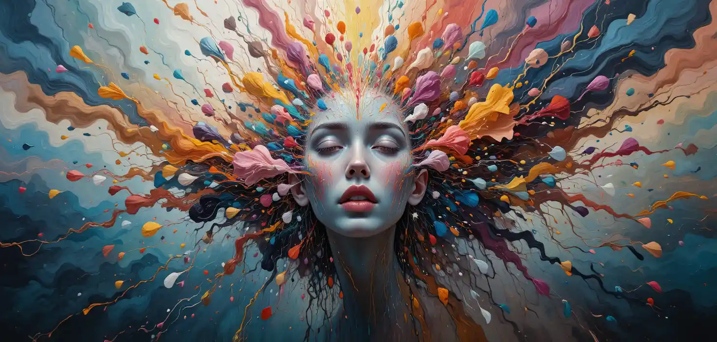 Explosive abstract art of swirling colors and chaotic forms