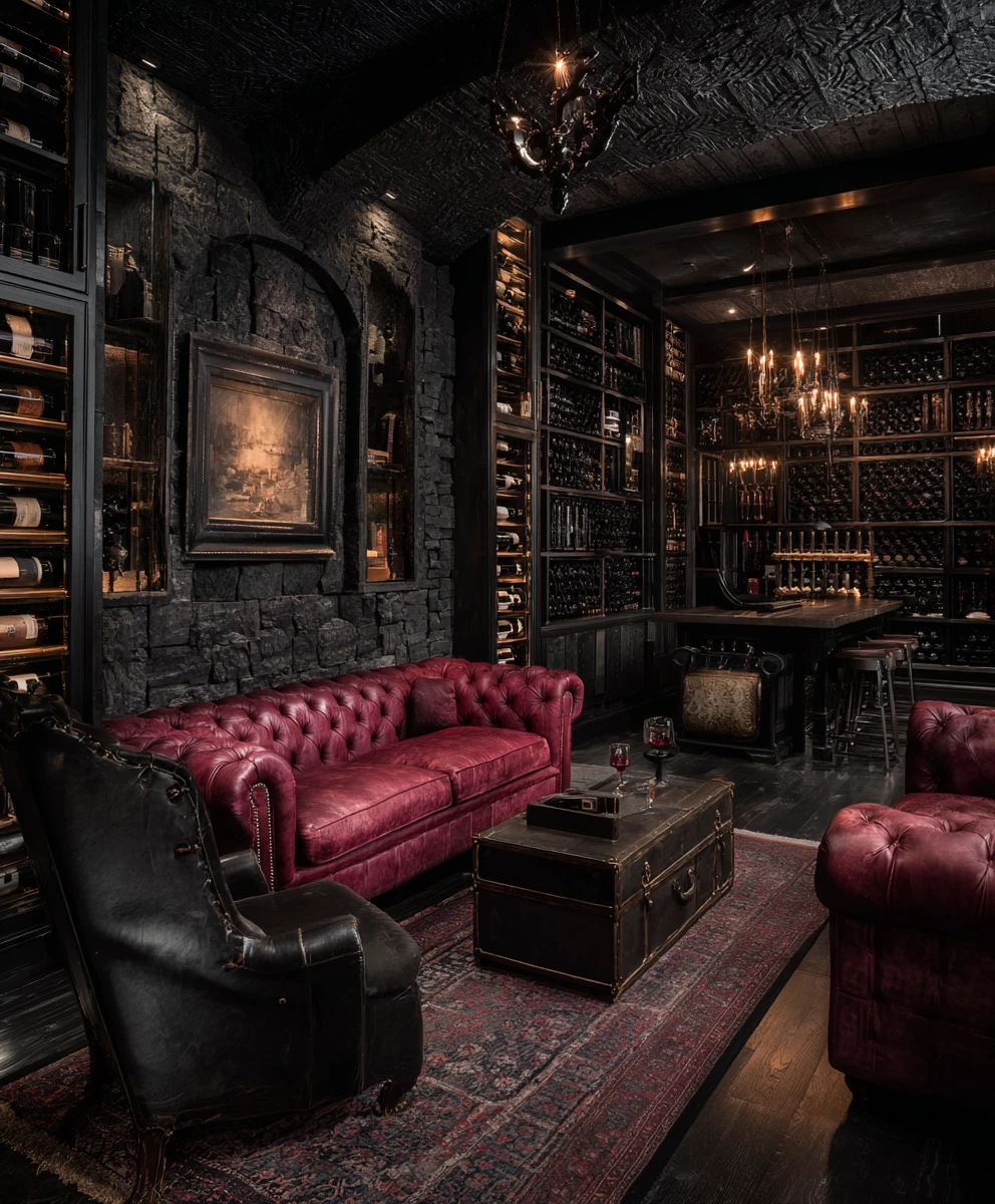 Moody Fantasy Wine Cellar And Humidor Lounge Interior