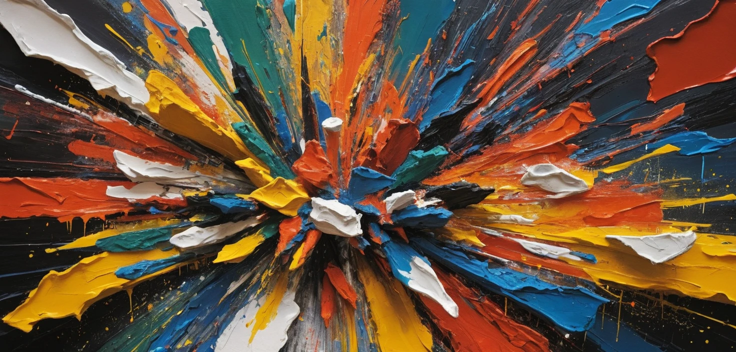 Explosive abstract artwork of color shapes and textures
