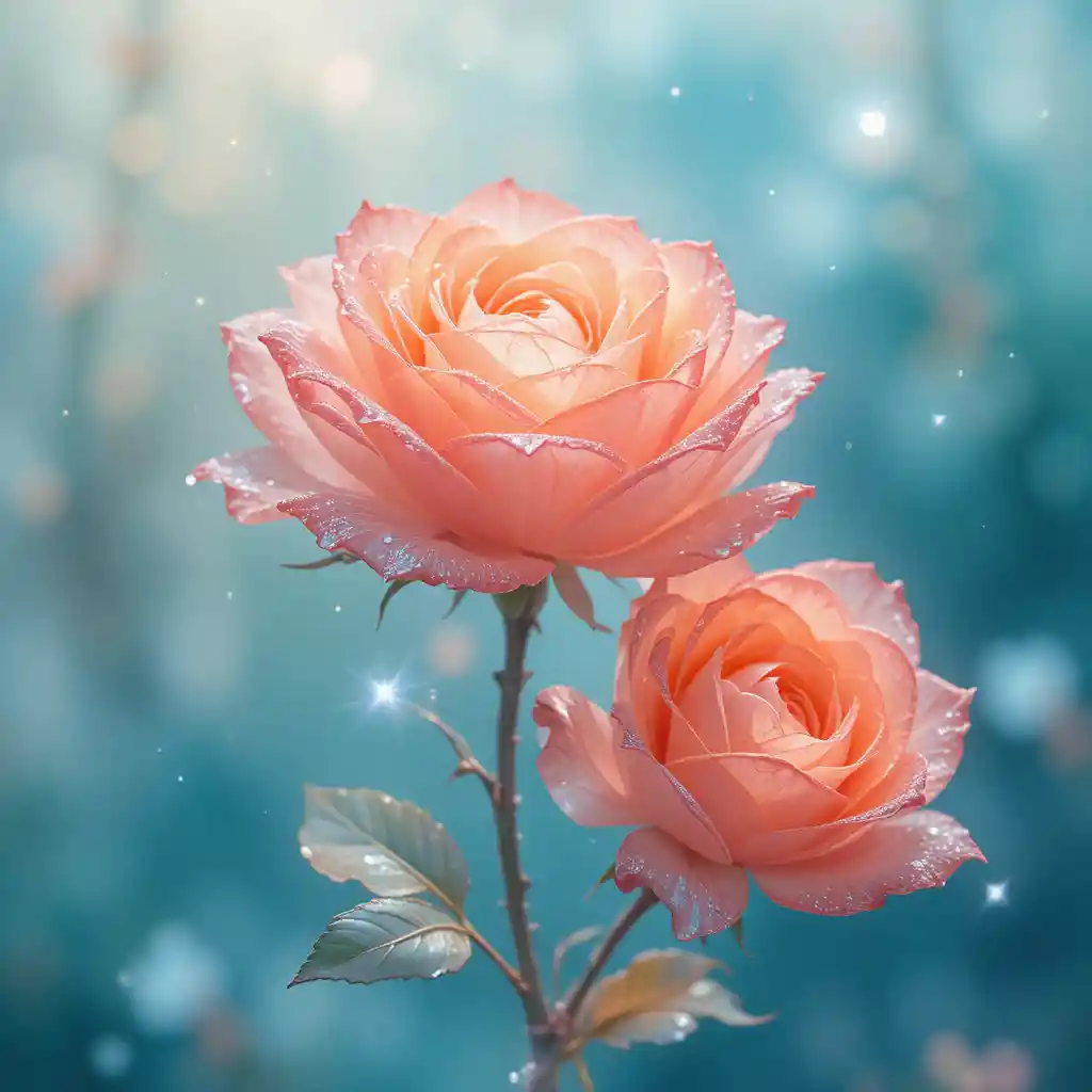 Delicadas rosas en acuarela con pétalos de cristal resplandecientes