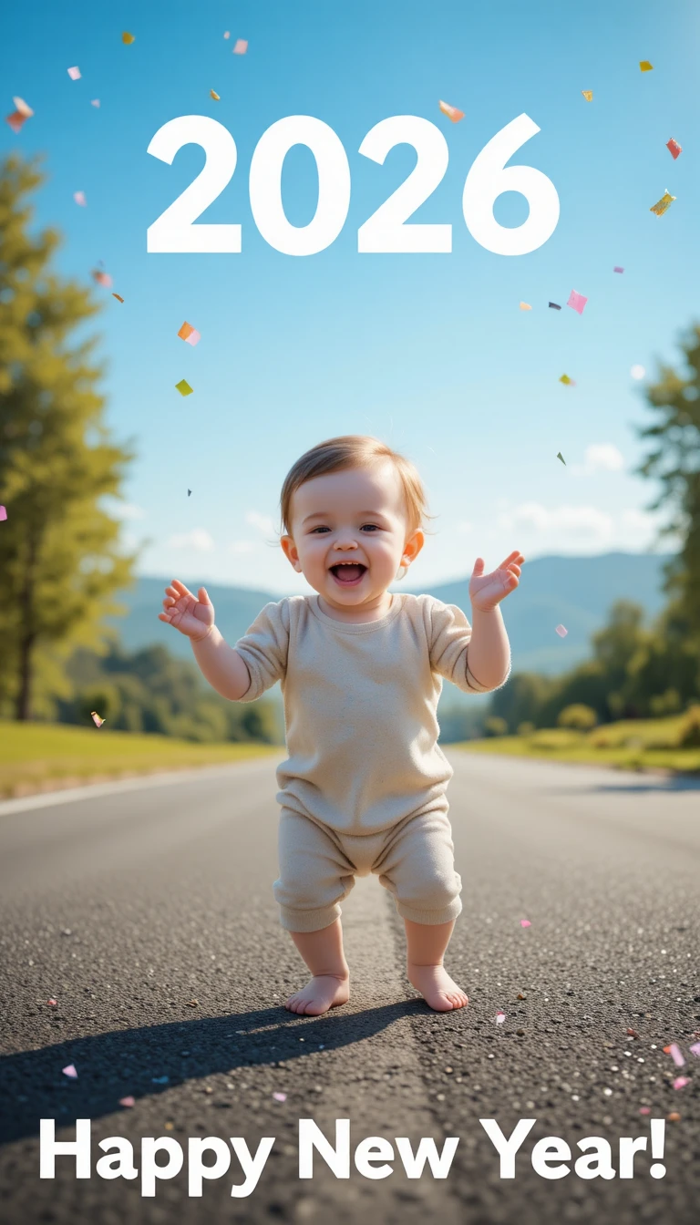 Bambino gioioso che balla su una strada soleggiata all’aperto