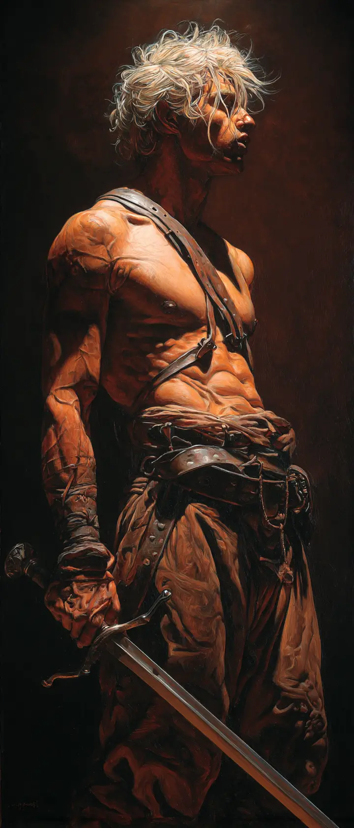 Battle worn female warrior in golden hour light