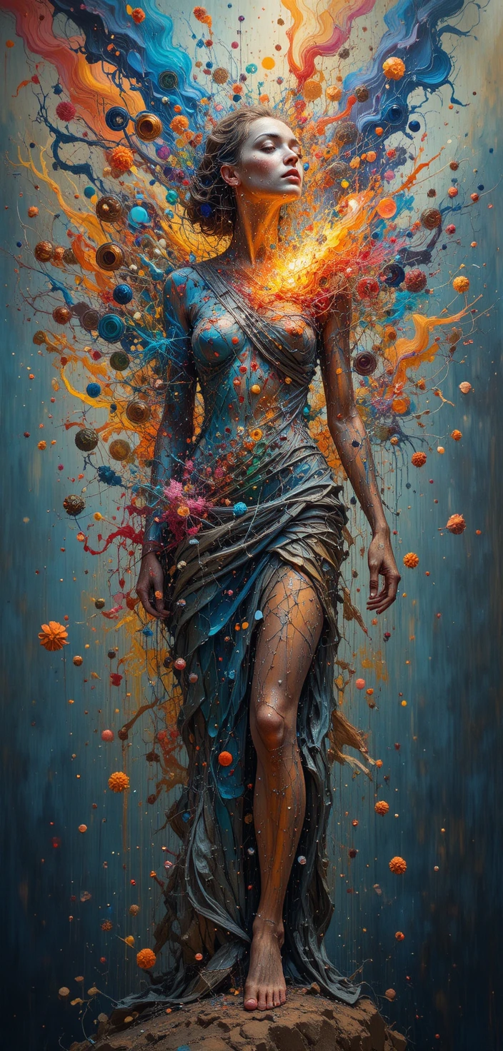 Arte abstrata explosiva de cores em redemoinho e formas em transformação