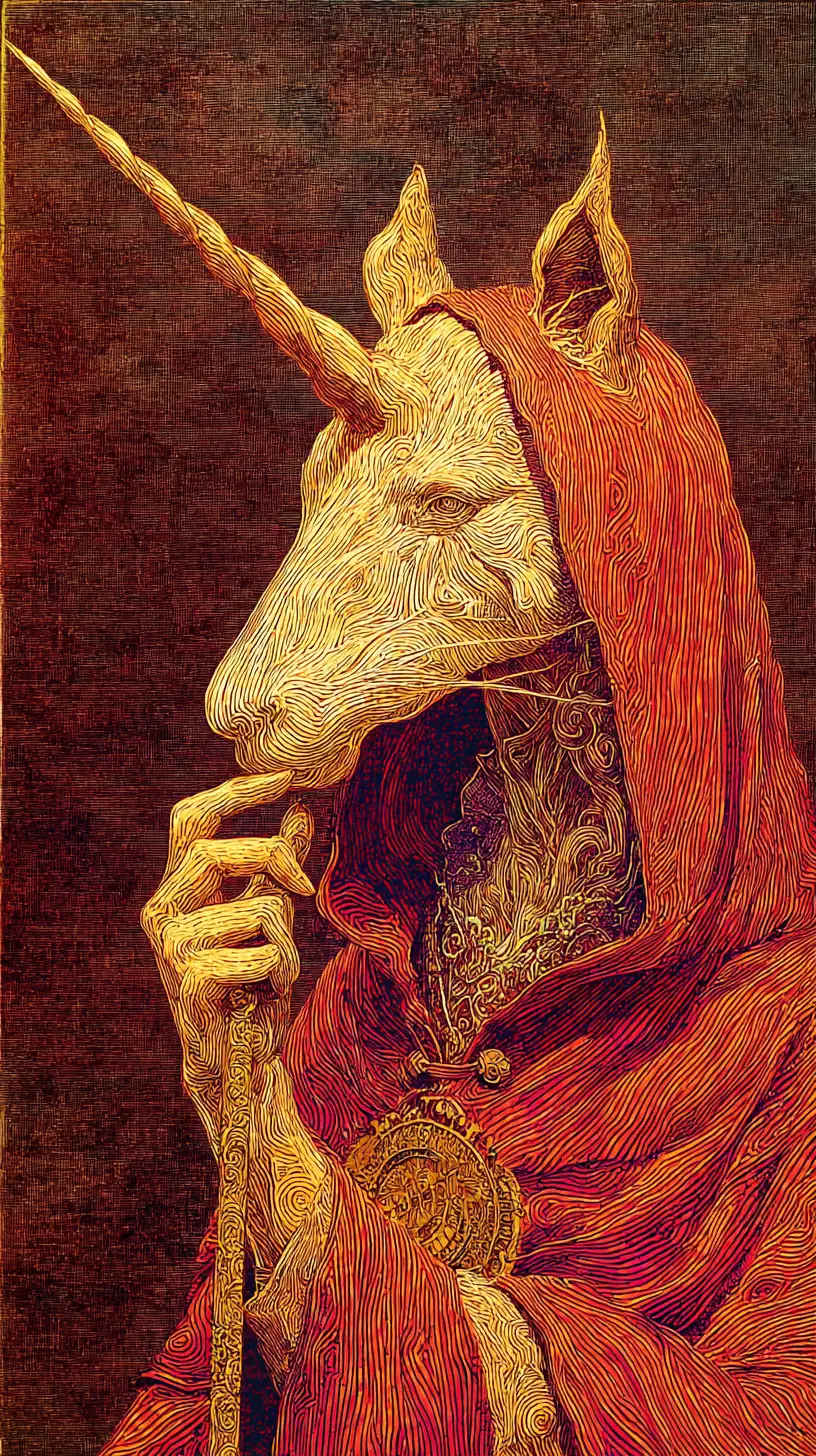 Sorcière Licorne Éthérée dans une Scène de Portrait Fantastique