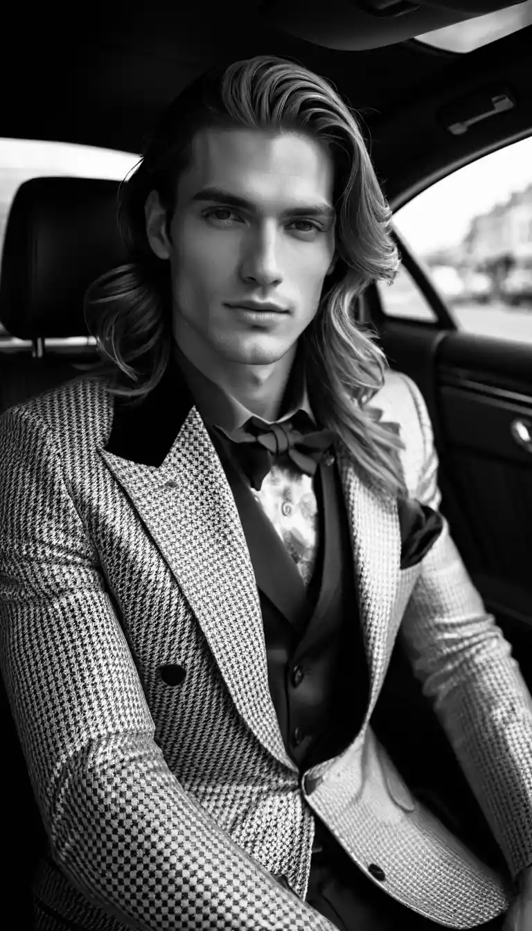 Stylish young man posing by a luxury car portrait