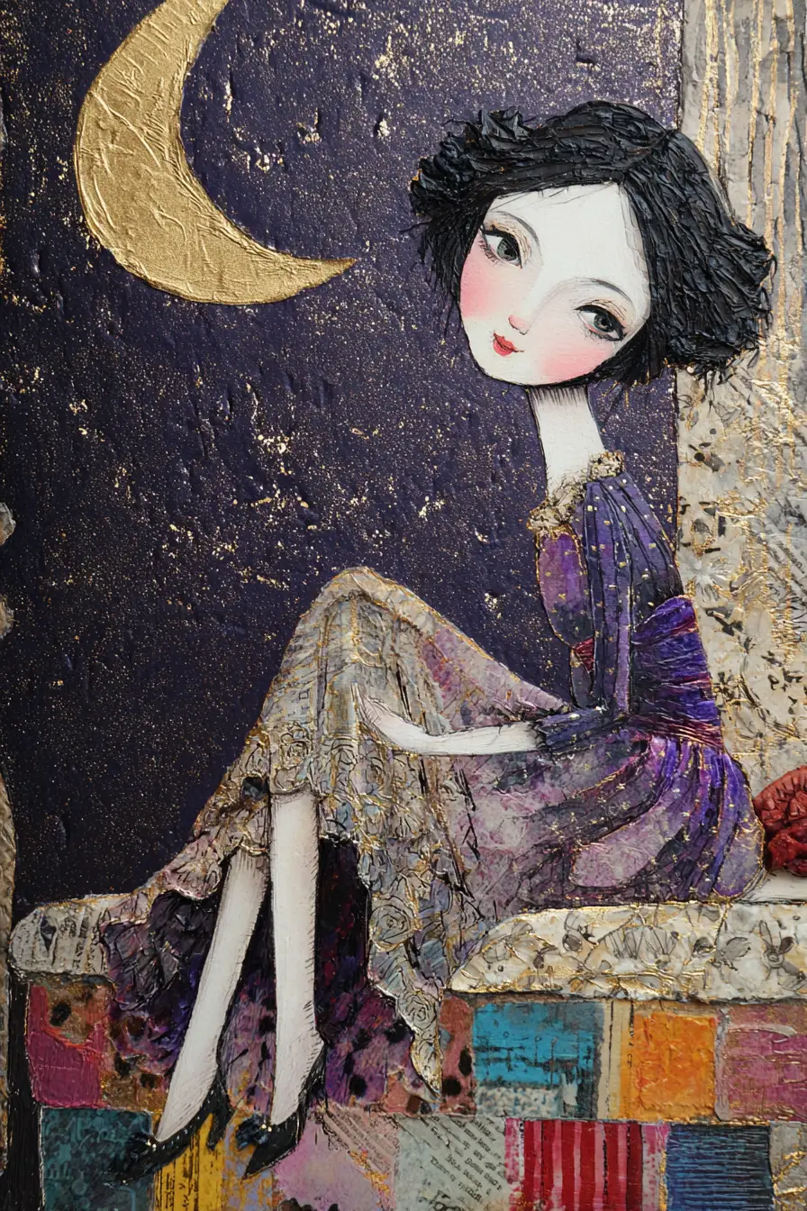 重獲新生女子的奇幻混合媒材拼貼畫