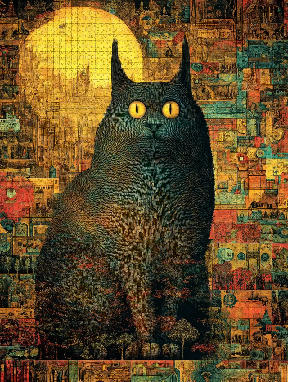 Licorne surréaliste ronronnante dans une scène de tapisserie dark fantasy