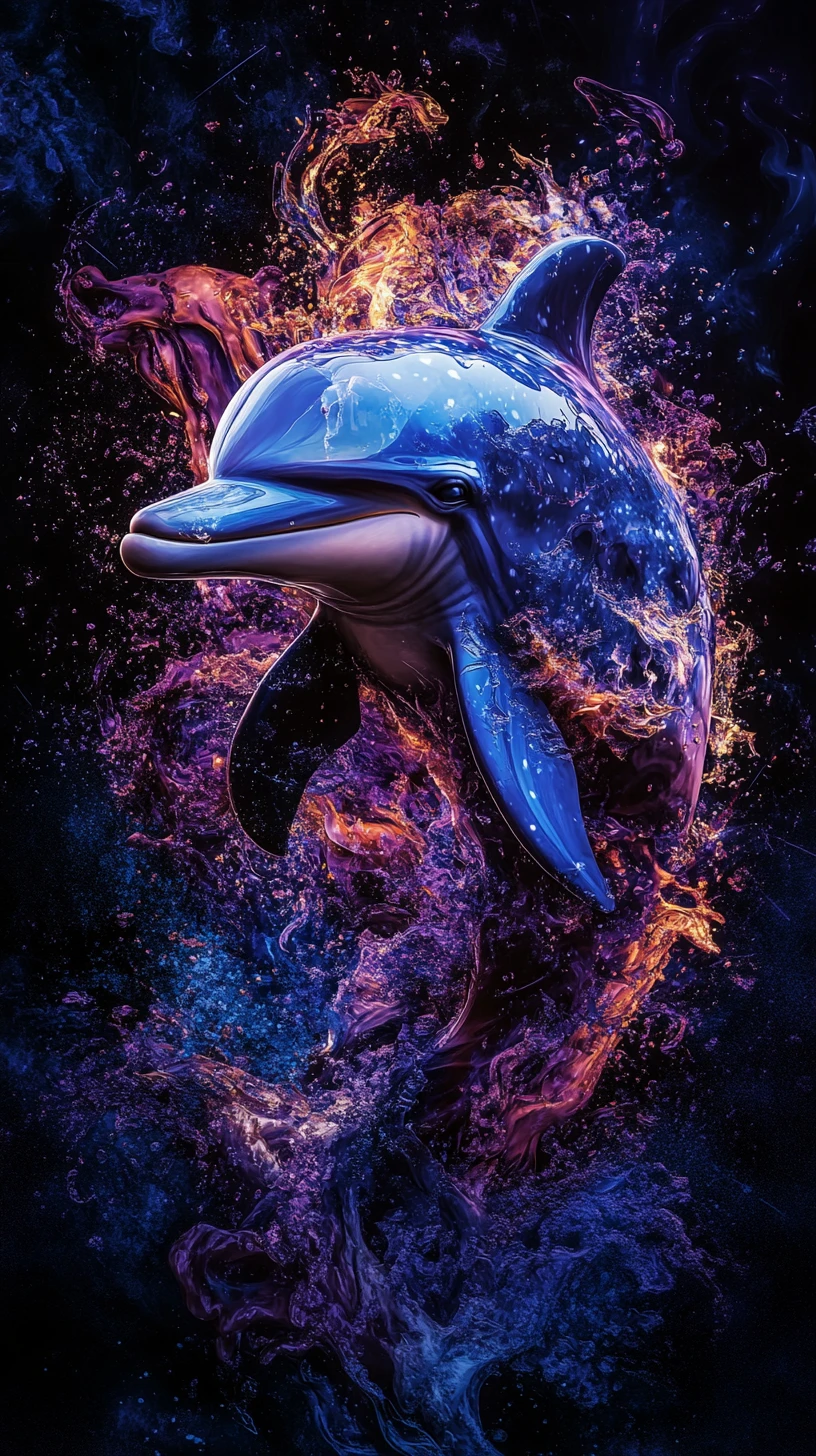 Surreal Dolphin Rising From A Twisted Dark Abyss