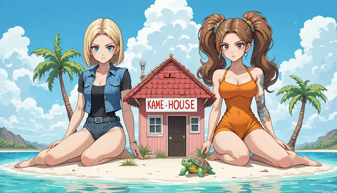 Due gigantesche donne anime su una minuscola isola tropicale