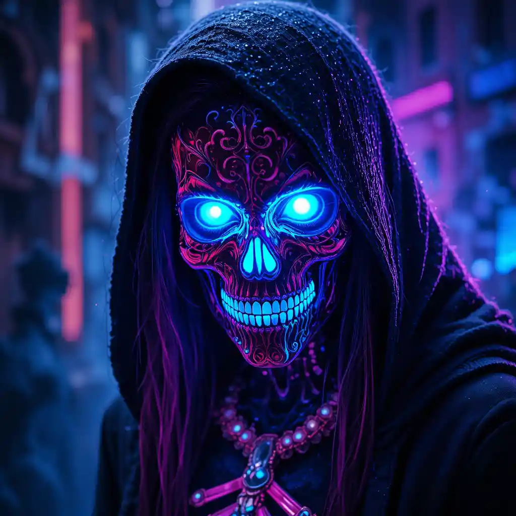 Crâne néon coloré avec éclat lumineux RGB vibrant