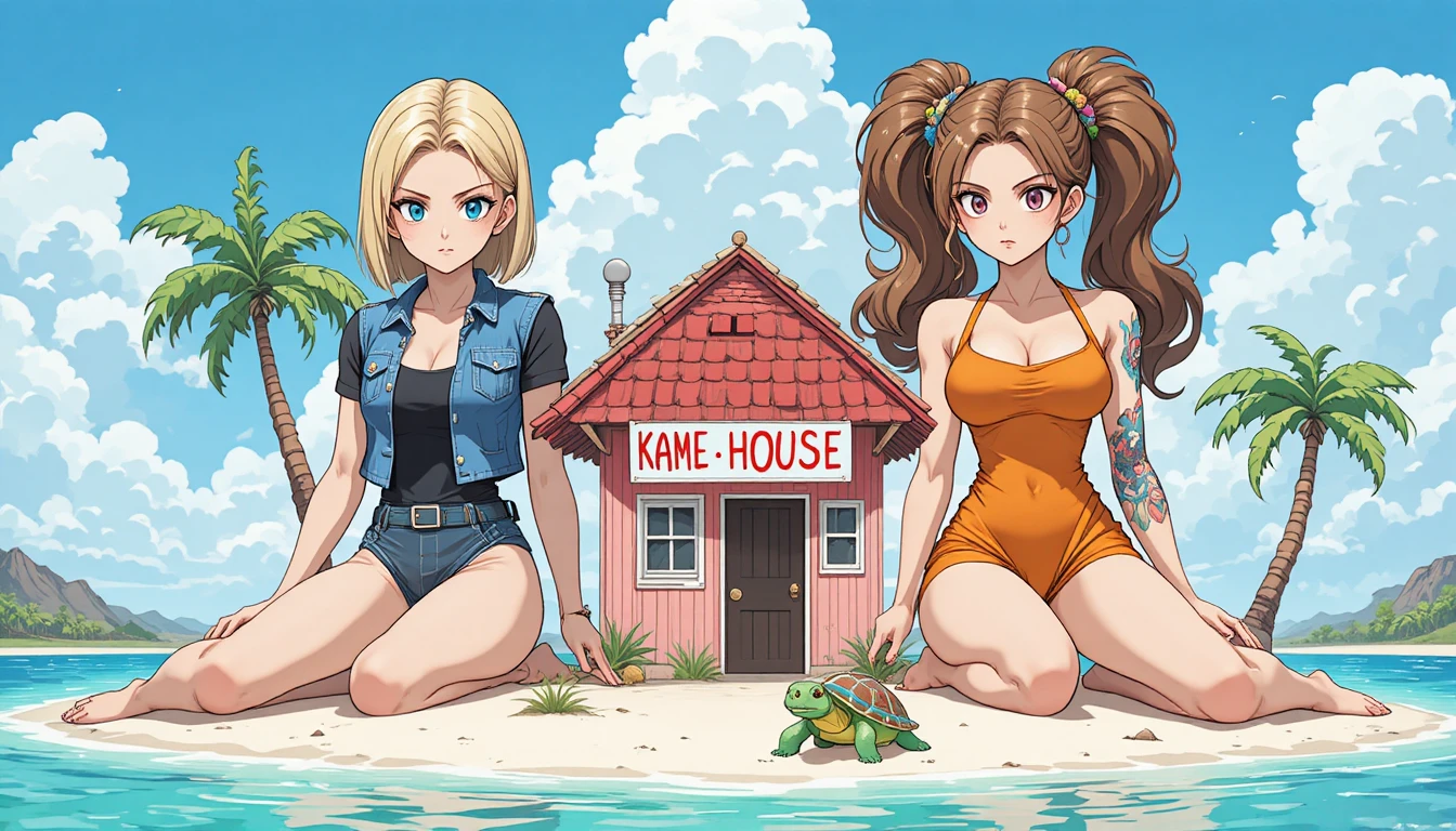 Due gigantesche donne anime su una minuscola isola tropicale