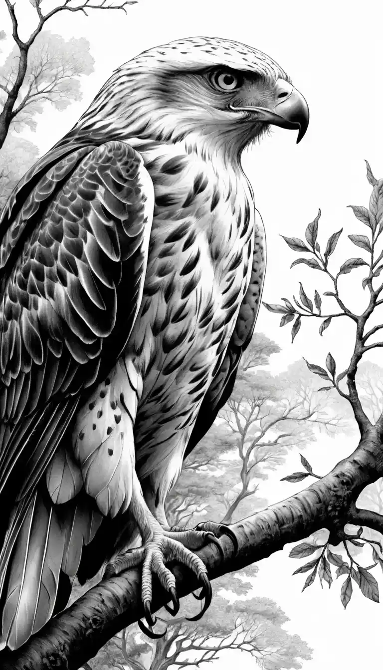Intricate ink hawk illusion formed from flowing tree lines