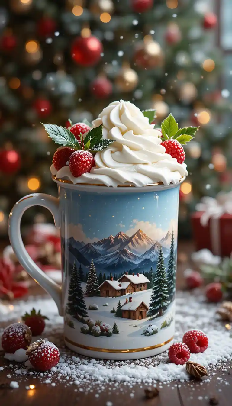 Festliche Weihnachts-Tasse mit Schlagsahne und Winterdesign