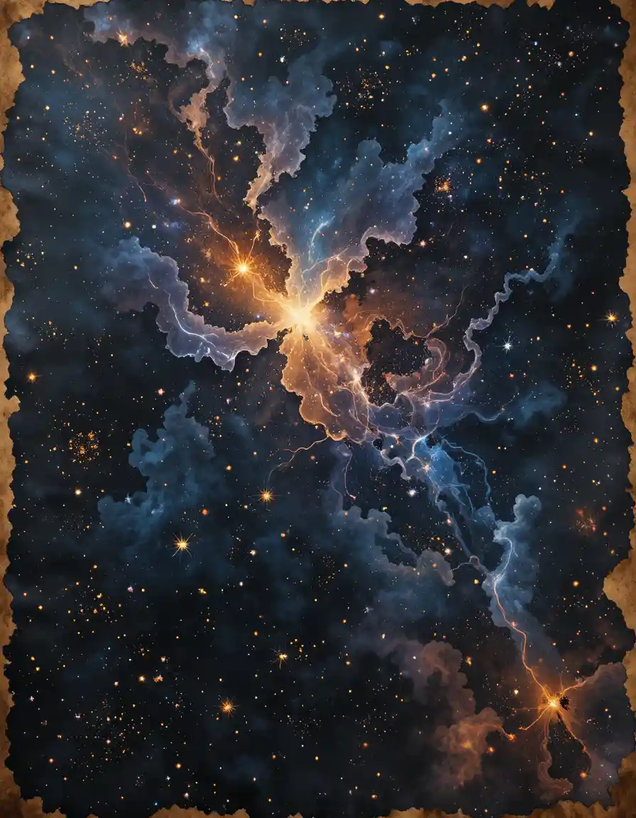 Velvety black cosmos with fractal stars and color