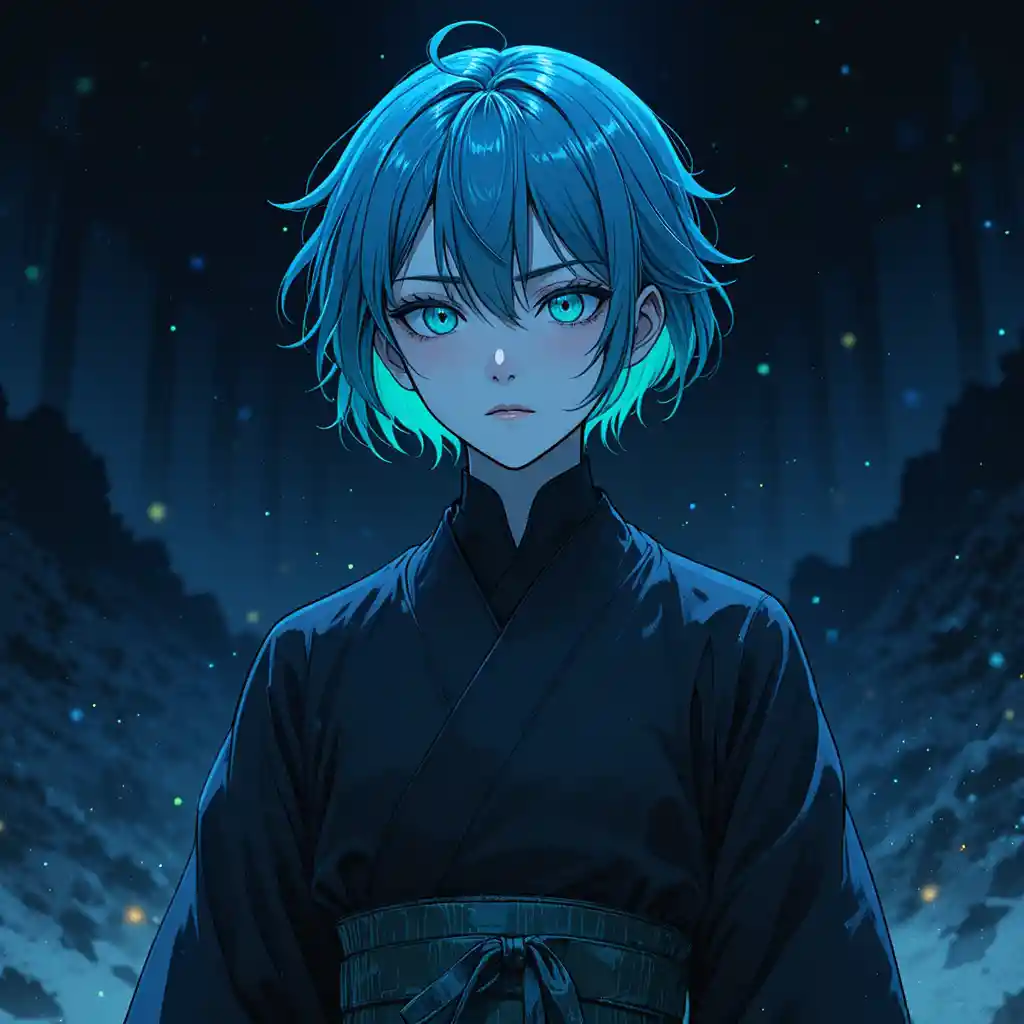 Garçon d’anime mélancolique sous un ciel nocturne doux