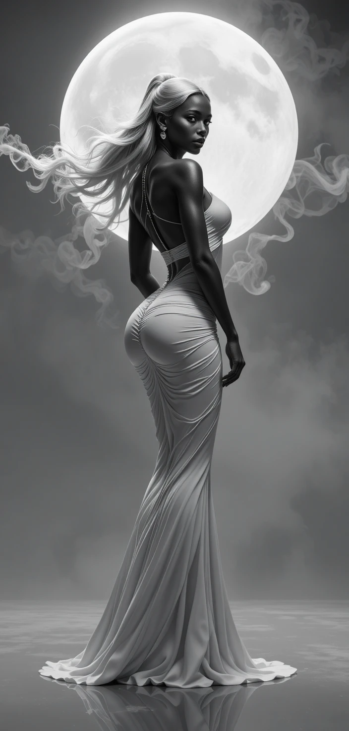 Tall muscular woman in avant garde neon sculptural gown