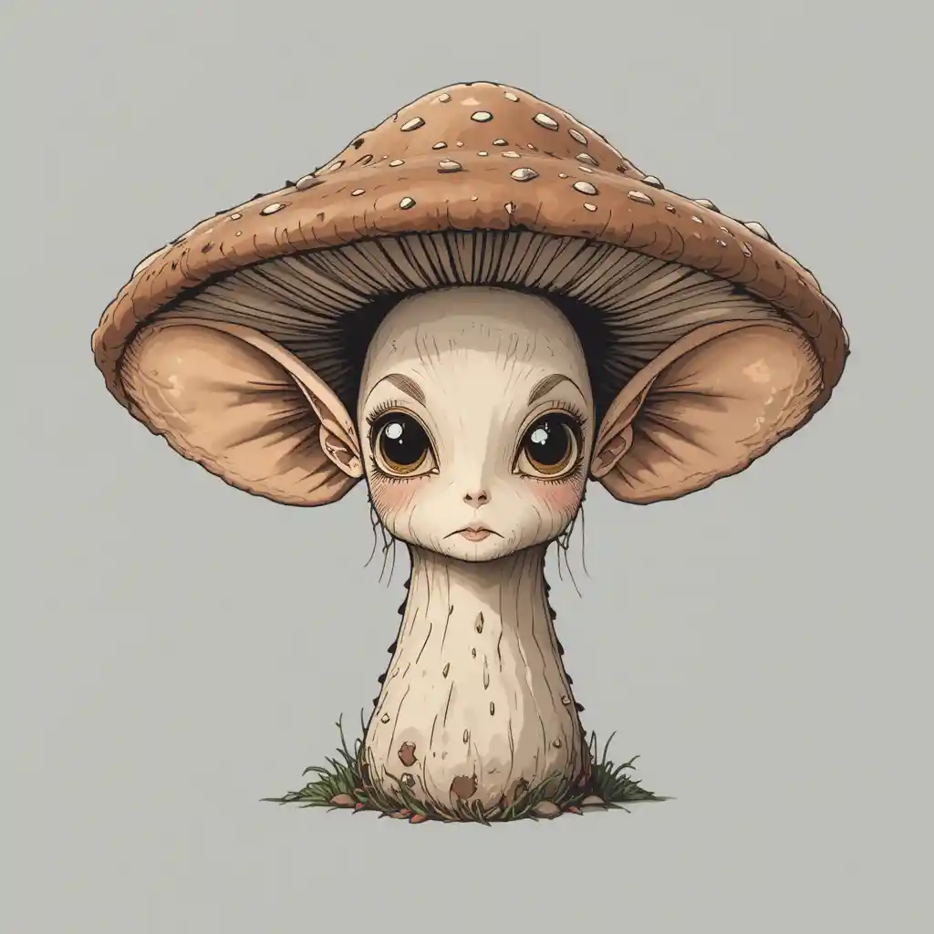 Anthropomorphic Mushroom With Human Ears In Vector Illustration