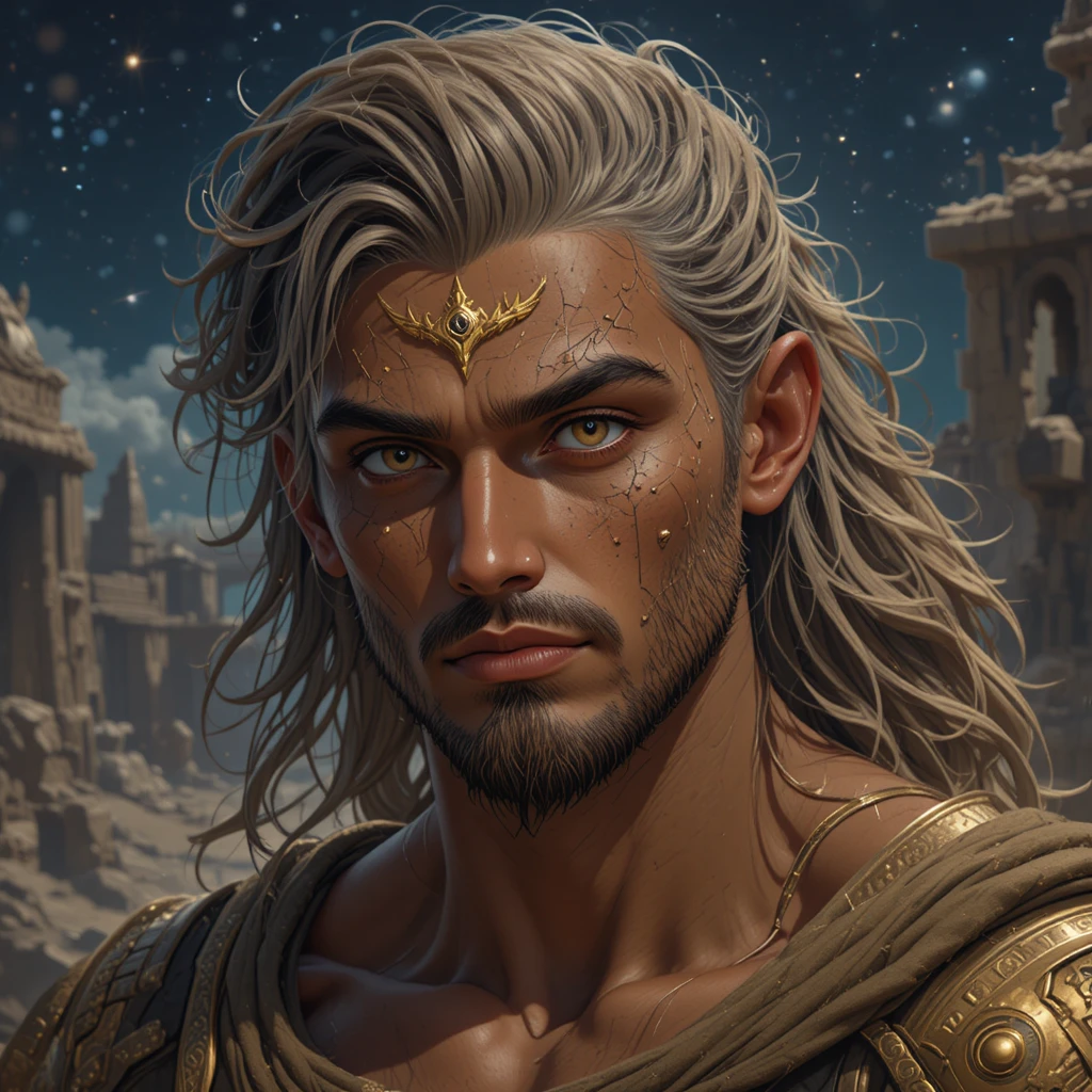 Brown skinned constellation god inspired by Wakfu universe