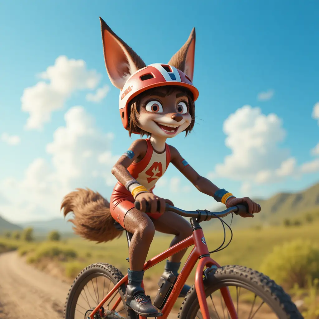 Happy cartoon fox with helmet riding a bmx bike