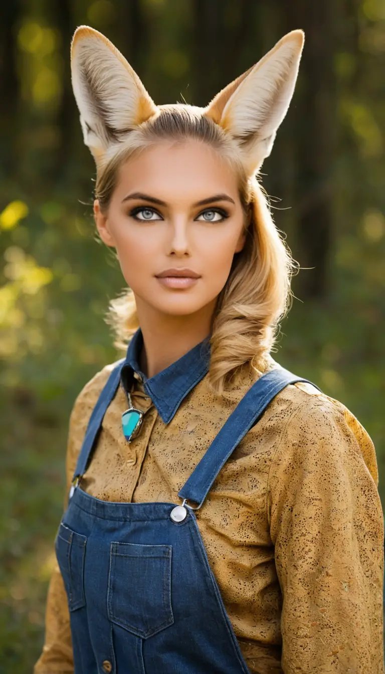 Cowgirl au look elfique dans une grange rustique avec fennec