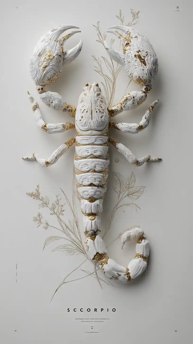 Marble Scorpion Sculpture Emerging From Minimal White Background